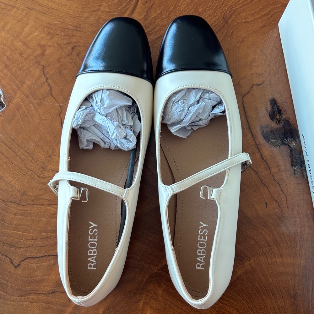 Black and Cream Mary Jane Flats - brand new - never worn